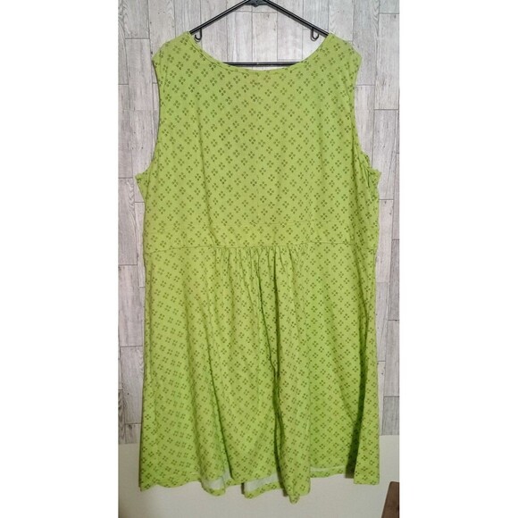 Woman Within Sleeveless V-Neck‎ Stretch Cotton Empire Waist Yellow/Green 3X - Picture 2 of 4